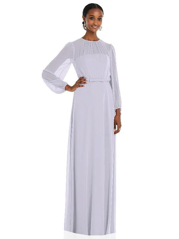 Factory Direct Sale Strapless Chiffon Maxi Dress with Puff Sleeve Blouson Overlay