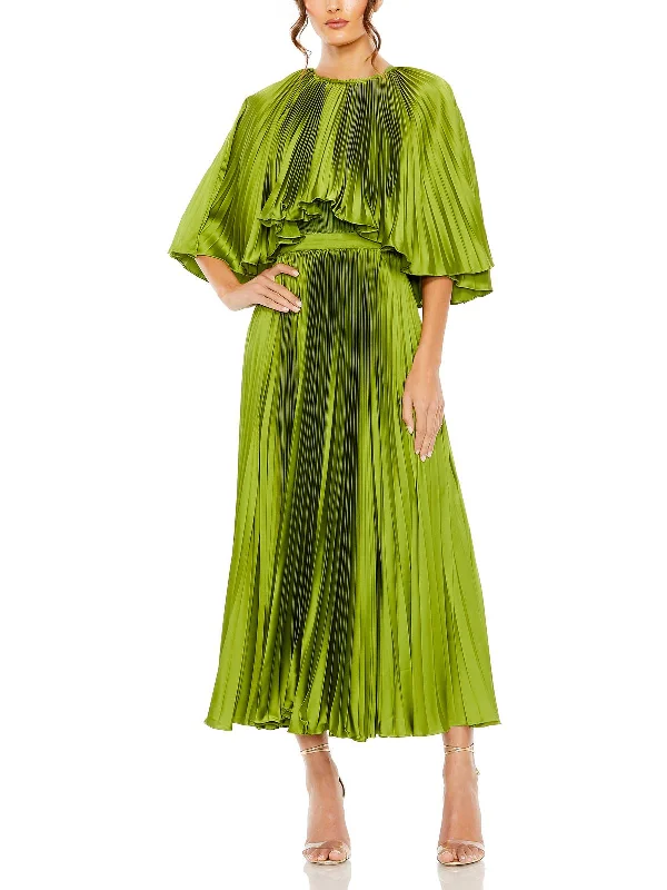 Price Drop Plus Womens Satin Pleated Evening Dress