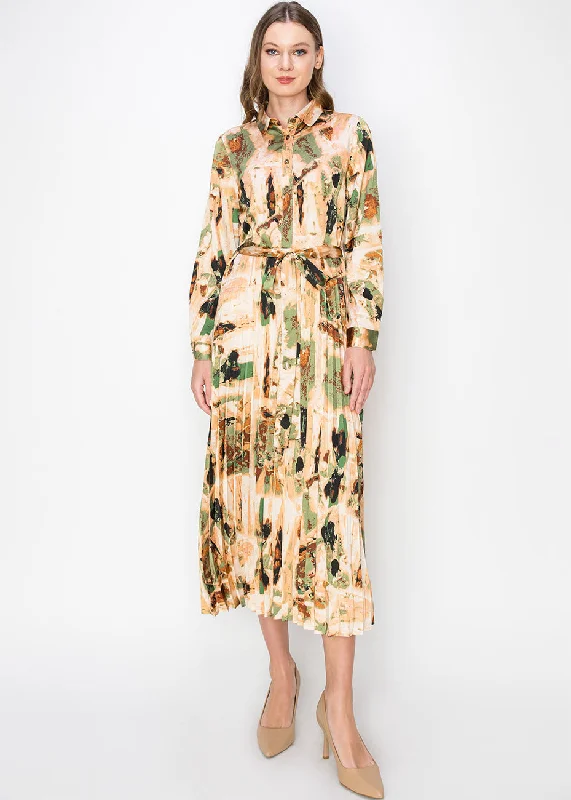 Price Cut Sunset Abstract Pleated Midi Dress