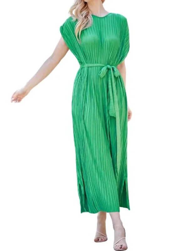 Members Only Plisse Midi Dress In Green