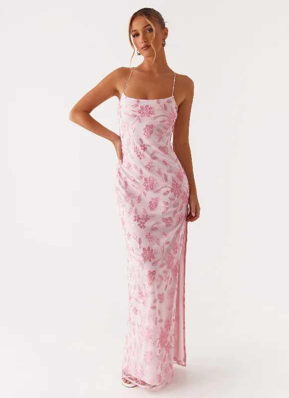 One-DAY Sale Bright Lights Beaded Maxi Dress - Pink