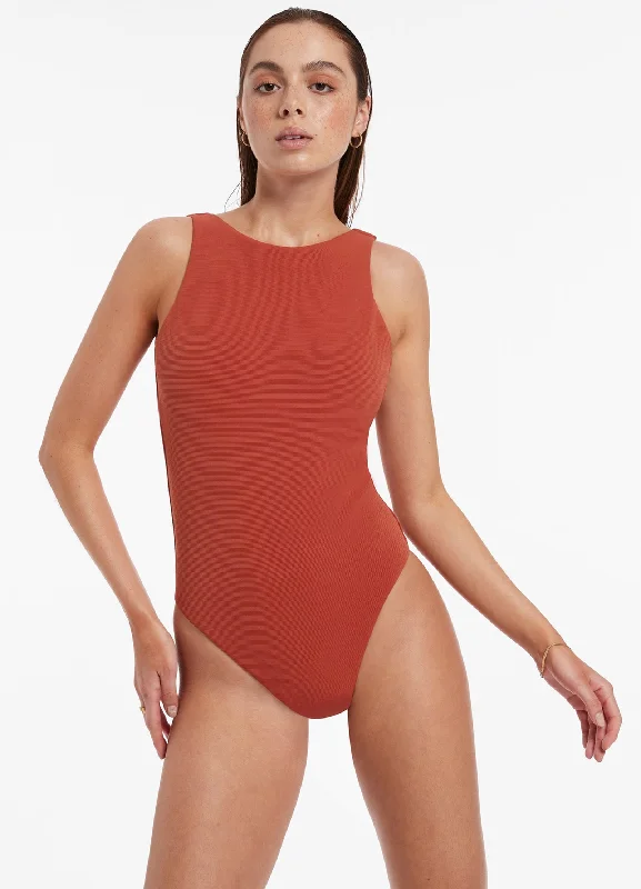 Price Fest Isla Rib High Neck One Piece - Russet