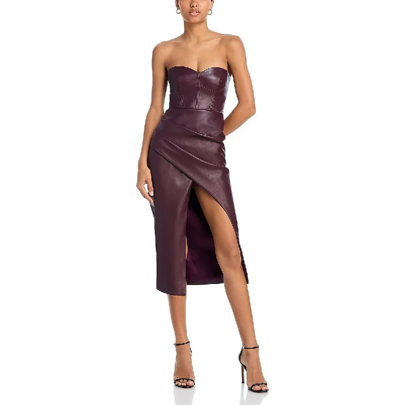 Act Now Womens Faux Leather Slit Mini Dress