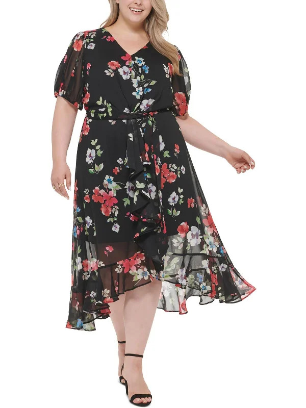 Discount Deals Plus Womens Chiffon Floral Maxi Dress