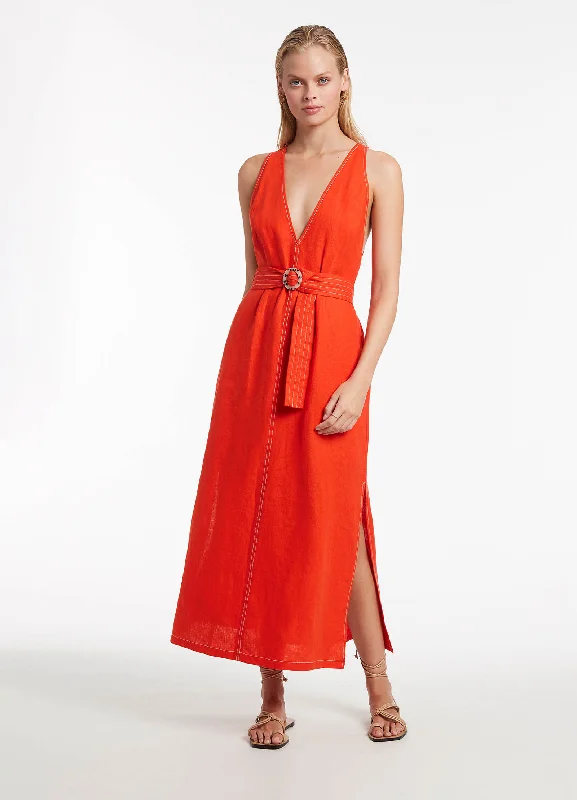 Discount Extravaganza Jetset Plunge Stitch Dress - Fiamma
