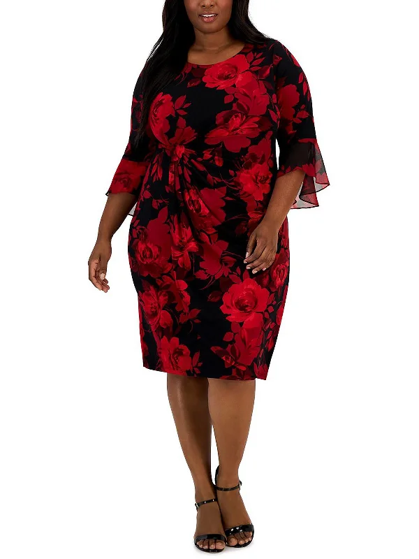 Deal Zone Plus Womens Floral Print Midi Sheath Dress