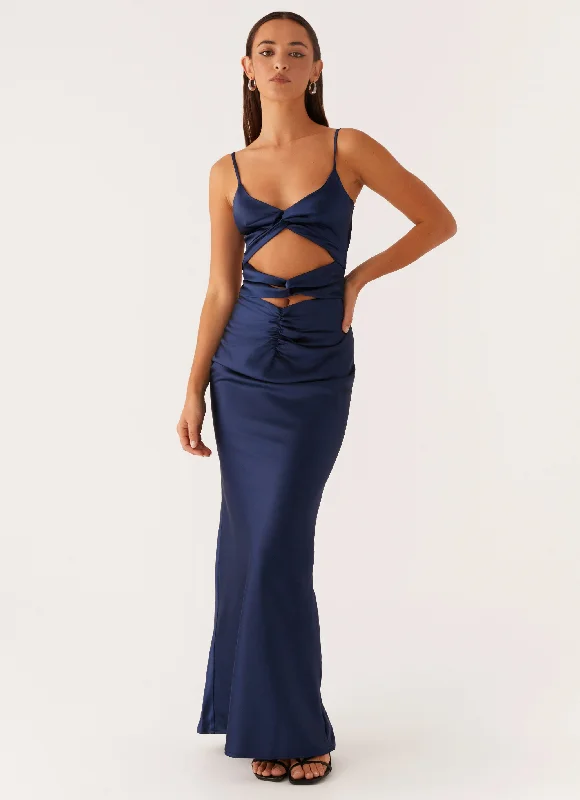 Seasonal Sale Stormie Satin Maxi Dress - Navy