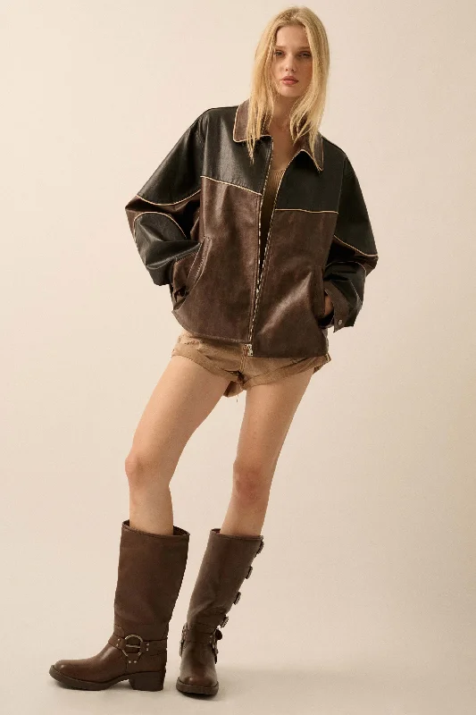 Price Slash Hit the Road Colorblock Vegan Leather Jacket