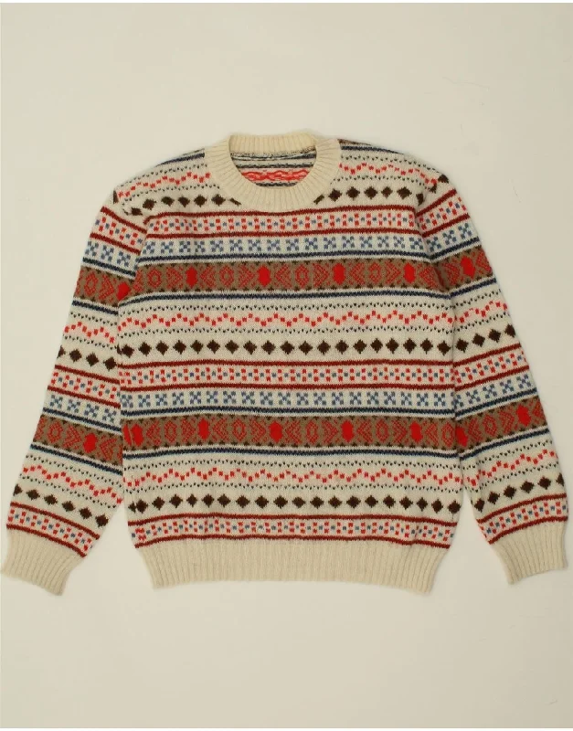 Today’s Deal VINTAGE Womens Crew Neck Jumper Sweater UK 14 Medium Off White Fair Isle