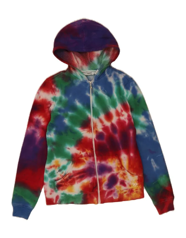 Blowout Sale IZOD Womens Zip Hoodie Sweater UK 6 XS Multicoloured Tie Dye Cotton