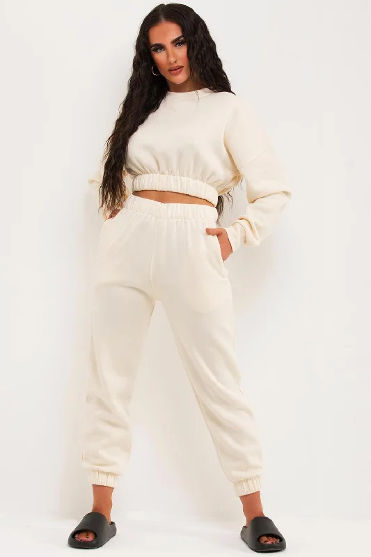 Final Markdown Crop Sweatshirt And Joggers Tracksuit Oatmeal