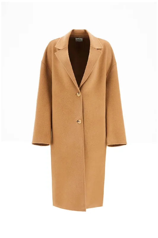 Weekend Flash Sale wool blend cocoon coat with 244 WRO0138 FB0006 CAMEL 033