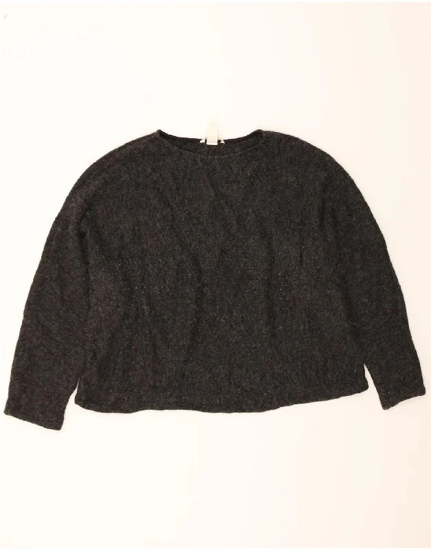 Seasonal Sale H&M Womens Oversized Crop Boat Neck Jumper Sweater UK 16 Large Grey