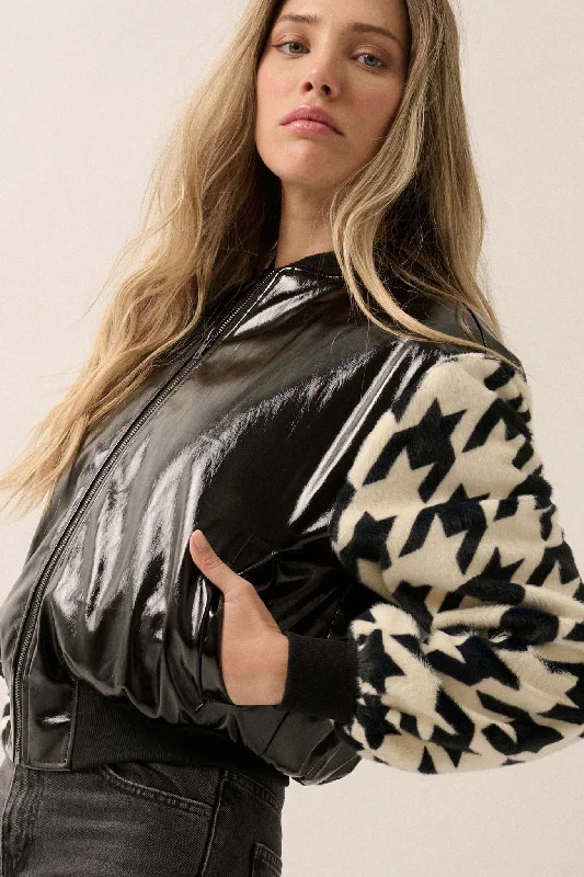 Discount Deals Mod World Houndstooth and Patent Bomber Jacket