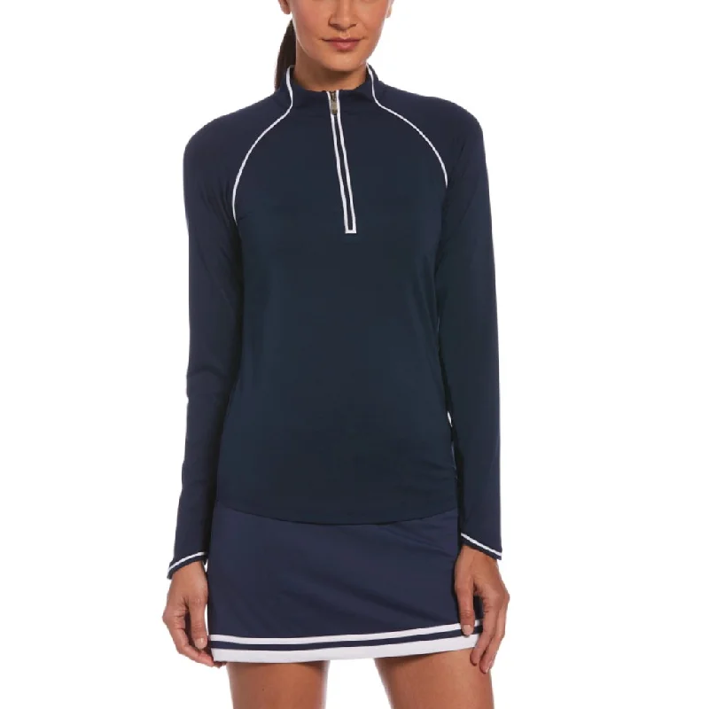 Hurry In New Women's Original Penguin Long Sleeve Sun Protection Golf Top - Black Iris (Navy) MSP$80