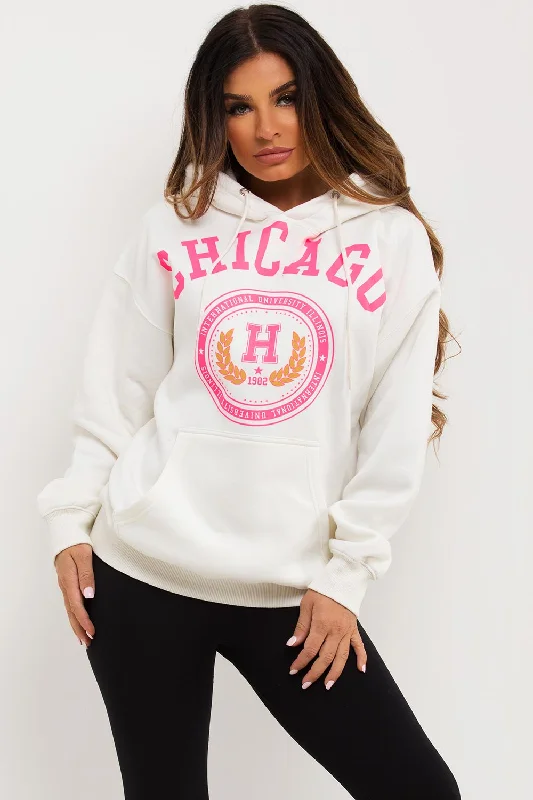 Take Advantage Off White Oversized Hoodie With Chicago Print