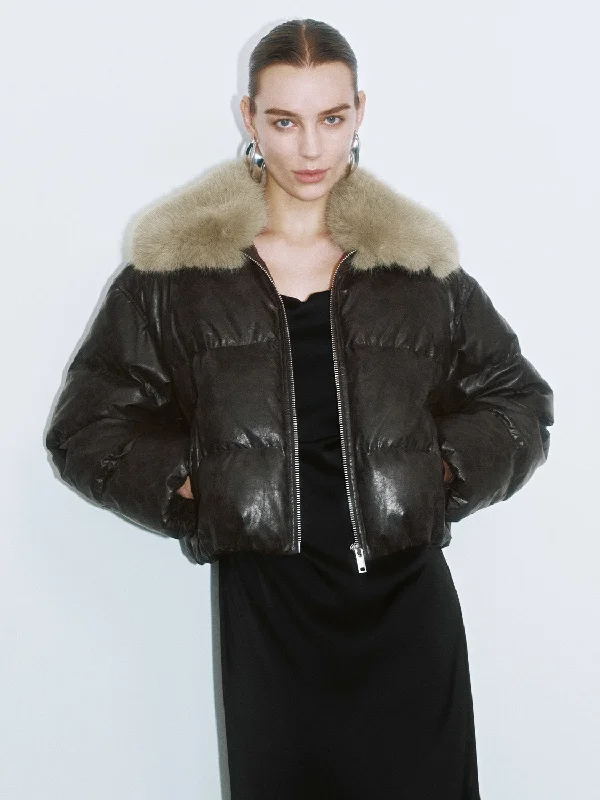 Instant Savings Fur Collar Leather Down Outerwear