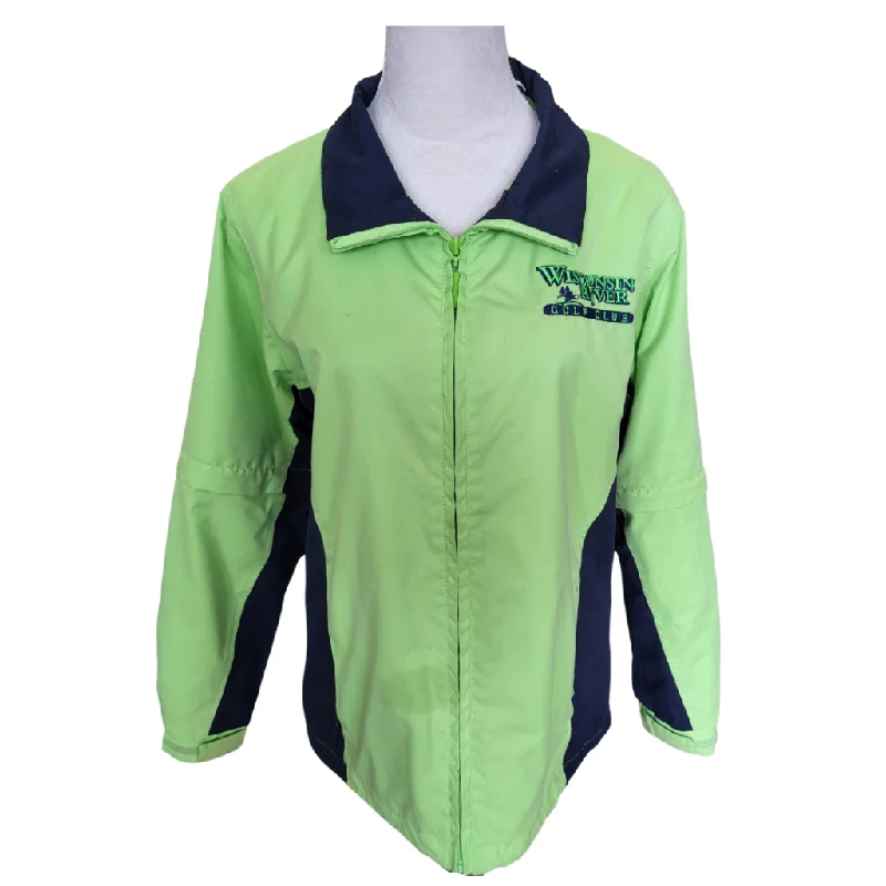 Hurry In The Weather Co Women's Lime & Navy Full Zip Rain Jacket w/ Logo Size S MSP$75