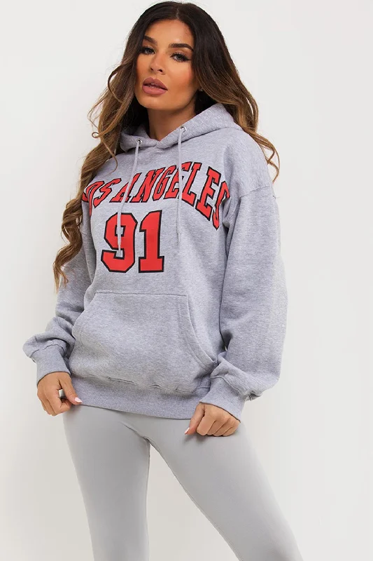 Best Deals Grey Oversized Hoodie With Los Angeles Print