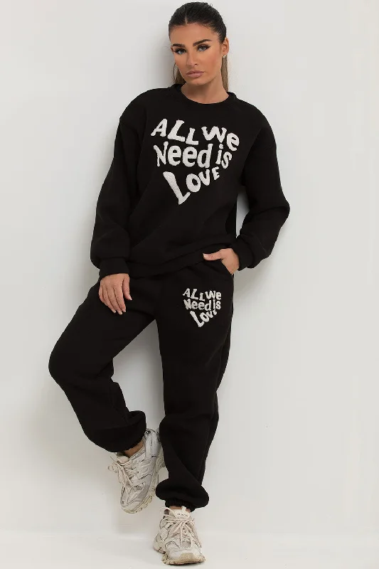 Fantastic Deals Loungewear Set With All We Need Is Love Towelling Black