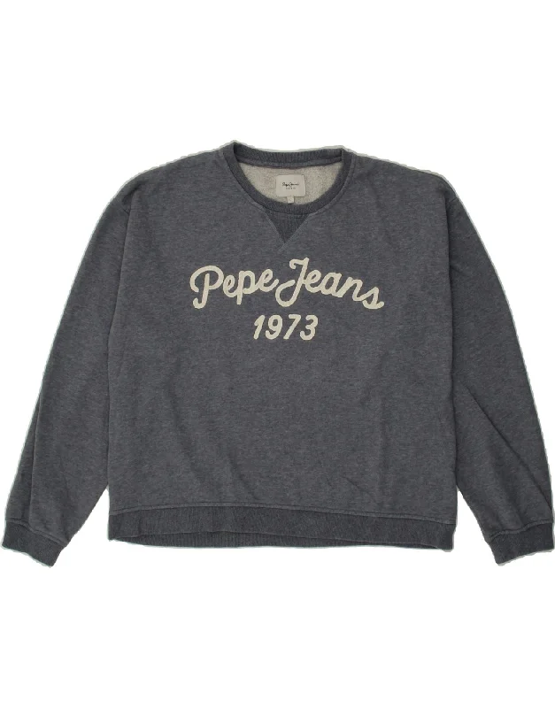 Extra Savings PEPE JEANS Womens Graphic Sweatshirt Jumper UK 16 Large Navy Blue Cotton