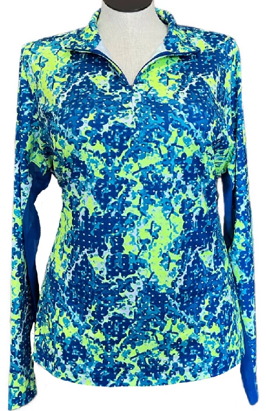 Buy More, Save More New Slazenger Women's Blue & Neon Yellow Long Sleeve Zip Mock Sun Shirt Size XXL MSP$75