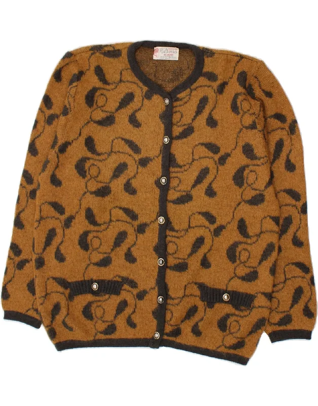 Closeout VITTORIA Womens Abstract Pattern Cardigan Sweater UK 16 Large Brown Mohair