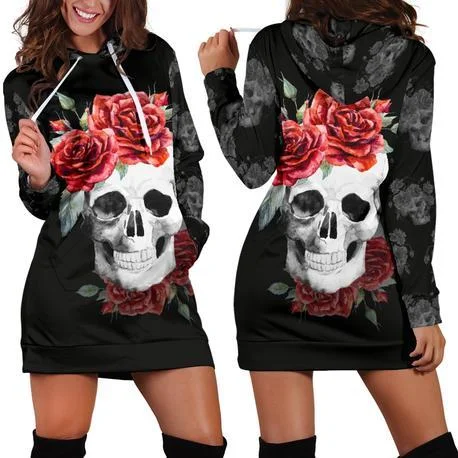 Bargain Blast Rosy Skull Hoodie Dress