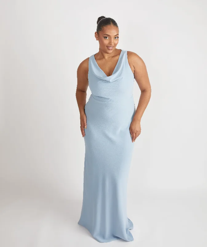 Extra Savings Cowl Front Crepe Bridesmaid Dress - Pale Blue