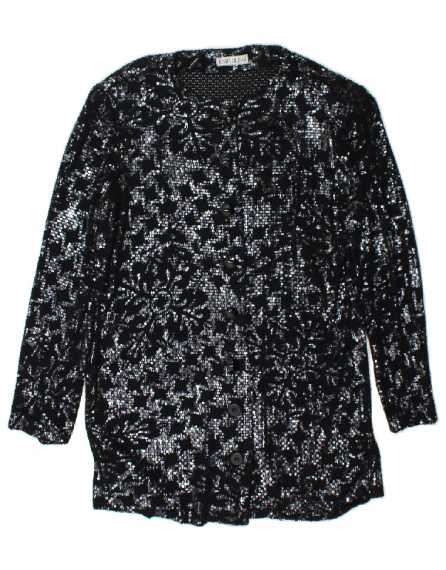 Can't Be Beat JEAN AUSSI Womens Abstract Pattern Cardigan Sweater EU 38 Medium Black