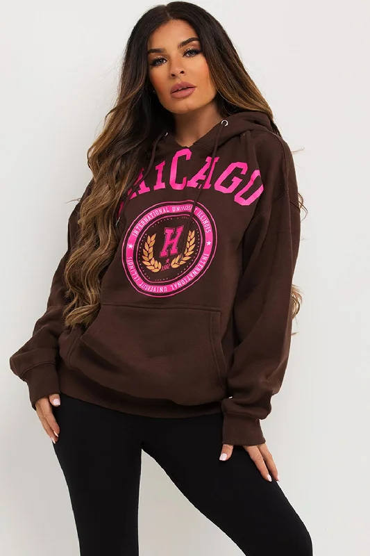 Unbeatable Prices Brown Oversized Hoodie With Chicago Print