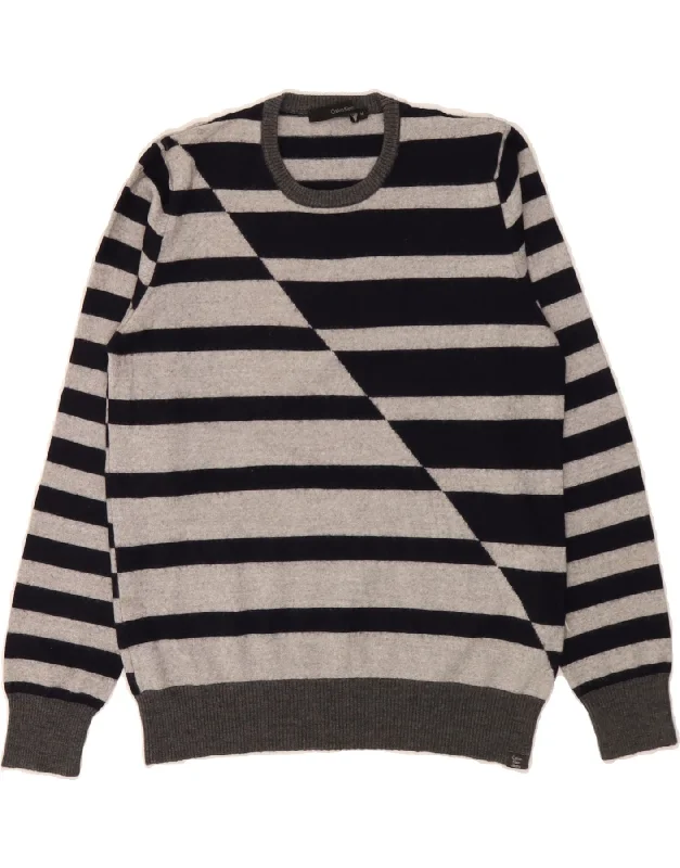 Shop and Save CALVIN KLEIN JEANS Womens Crew Neck Jumper Sweater UK 14 Medium Navy Blue