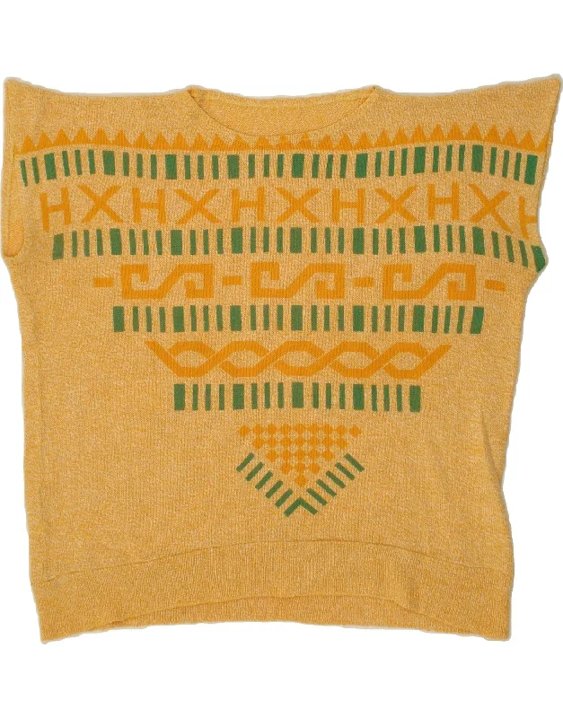 Value Deals VINTAGE Womens Graphic Crew Neck Jumper Sweater UK 16 Large Yellow Striped