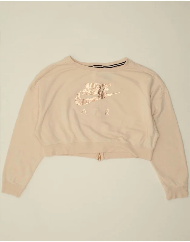 Year-End Sale NIKE Womens Crop Graphic Sweatshirt Jumper UK 14 Medium Pink Cotton