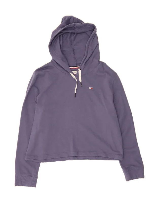 Exclusive Online Offer TOMMY HILFIGER Womens Crop Hoodie Jumper UK 16 Large Blue Cotton