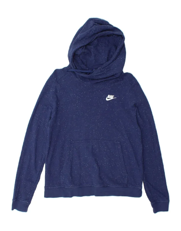 Blowout Deals NIKE Womens Hoodie Jumper UK 14 Medium Navy Blue Flecked Cotton