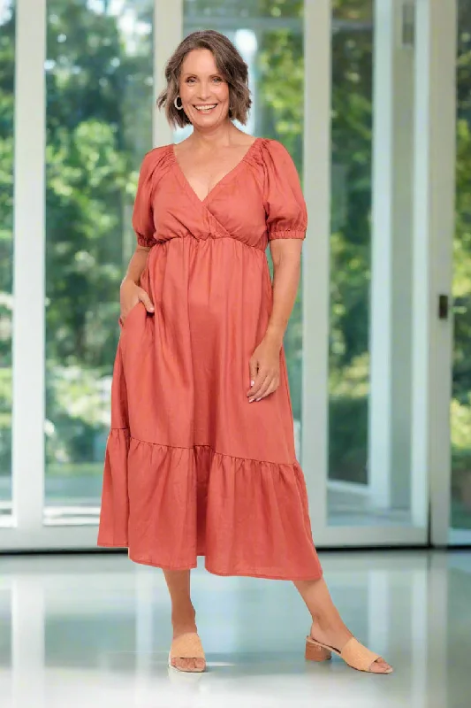 Flash Deals Alison Linen Midi Dress in Desert Rose