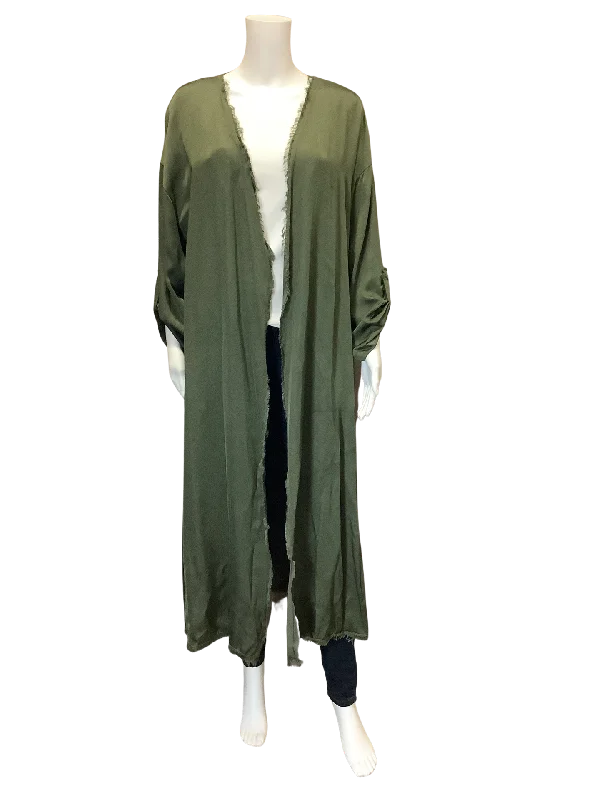 Bonus Savings Brand Bazar Womens Cardigan Maxi Green Freyed Trim Size: L