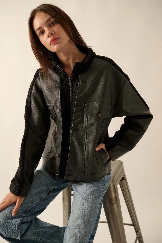 Big Discounts Big Rig Vegan Leather and Sherpa Trucker Jacket