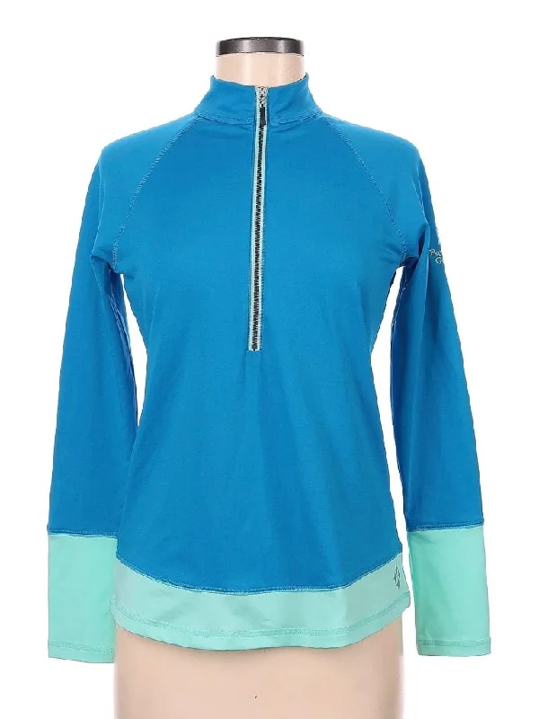 Today’s Deal Jofit Women's Blue Half Zip Mock Pullover w/ Sleeve Logo Size S MSP$96
