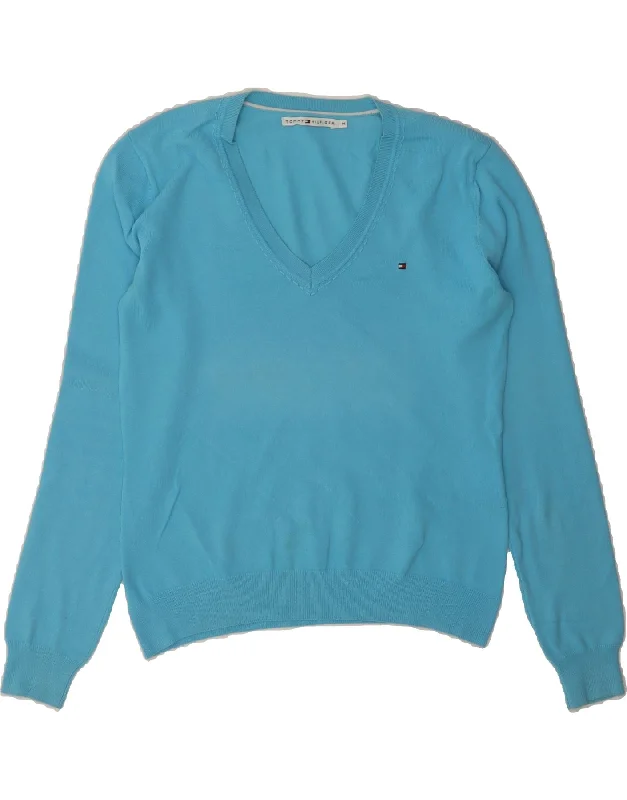 Reduced Prices TOMMY HILFIGER Womens V-Neck Jumper Sweater UK 14 Medium Blue Cotton