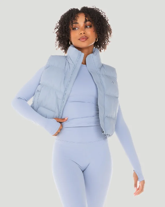 Special Discount Cropped Puffer Vest - Blue Blizzard
