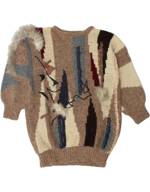 Price Drop VINTAGE Womens Boat Neck Jumper Sweater UK 18 XL Brown Colourblock