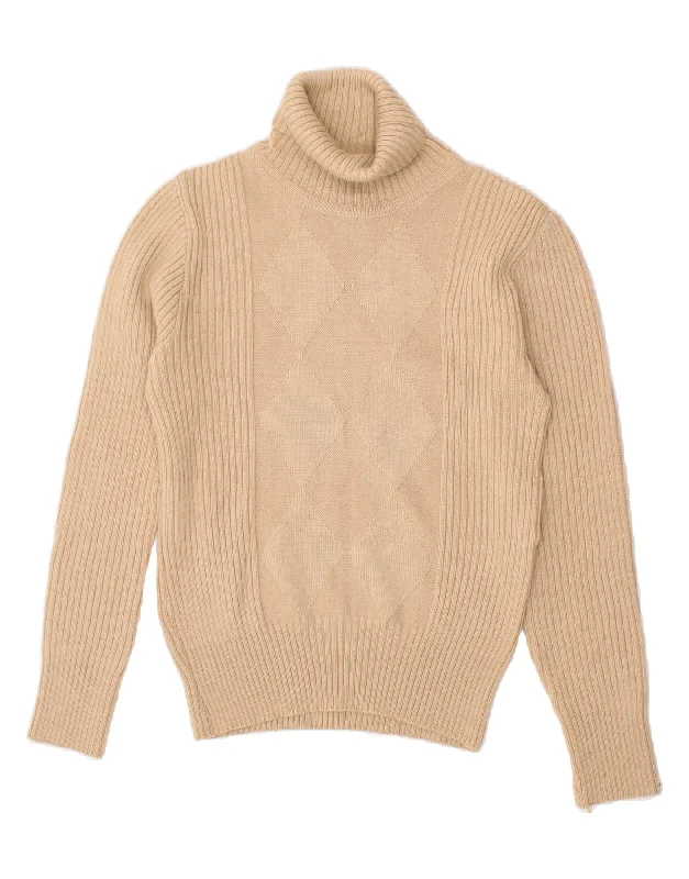 Price Drop Alert VINTAGE Womens Roll Neck Jumper Sweater IT 48 XL Beige Argyle/Diamond Wool