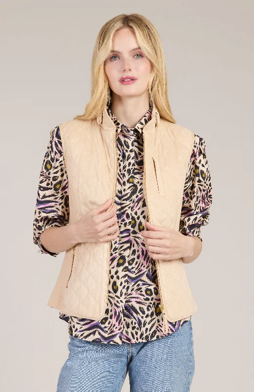 Price Drop Faux Suede Moto Vest - Flax