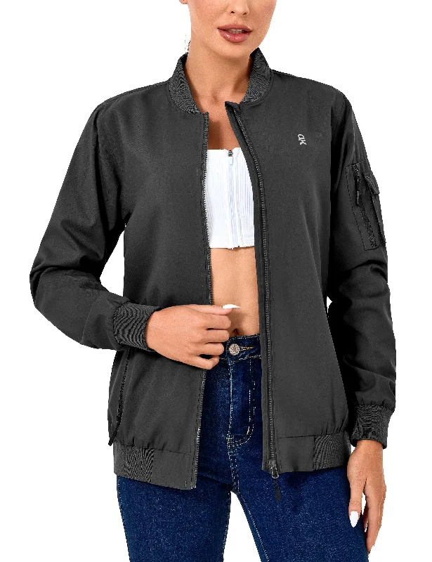 Bargain Bin Women's  Lightweight Casual Windbreaker Zip Up with Pockets Bomber Jacket