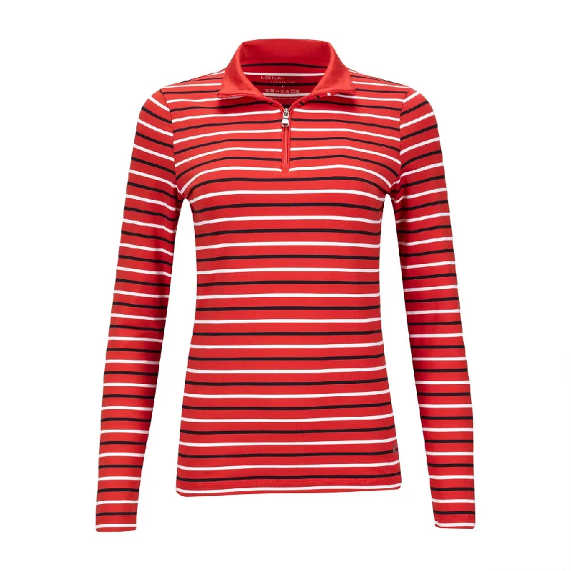 Lowest Price New Women's Lohla Sport Julianna Stripe Long Sleeve Golf Top Red MSRP$150