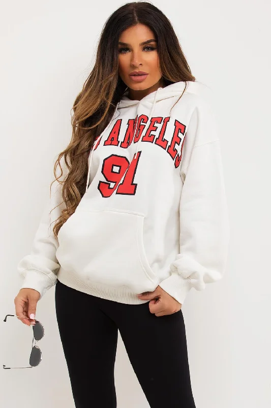 Value Deals Off White Oversized Hoodie With Los Angeles Print