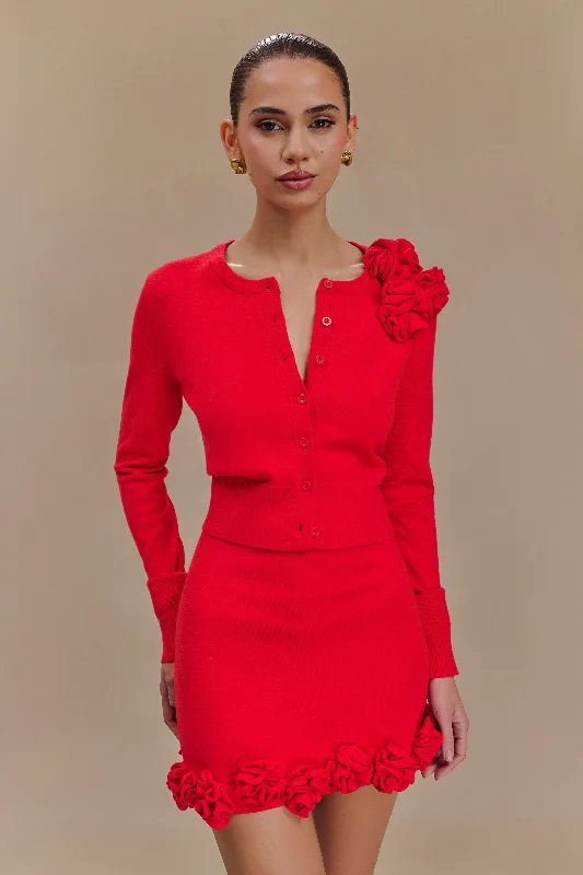 Price Cut Gianna Knit Cardigan With Flowers - Red