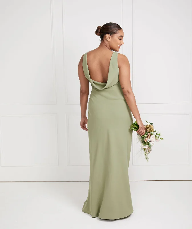 Stock Up and Save Cowl Back Crepe Bridesmaid Dress - Sage